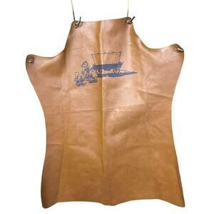 Vintage Faux Leather Western Apron Wagon Scene Wall Hanging Decor
